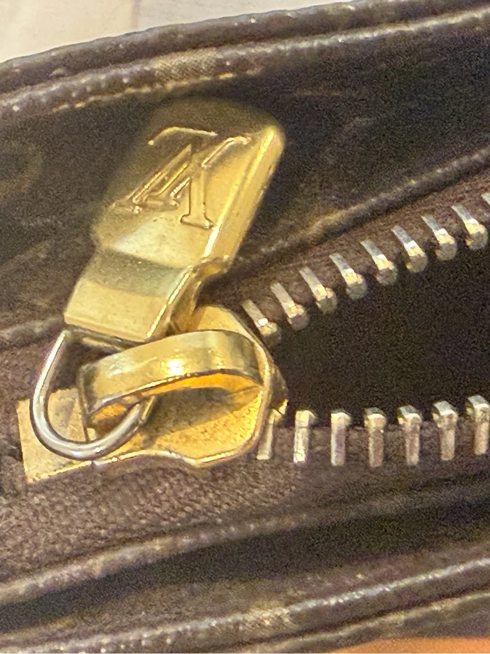 Louis Vuitton Brown Leather Shoulder Bag with Gold Hardware